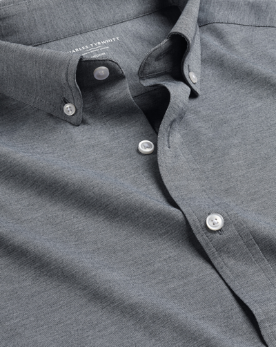 Charles Tyrwhitt Four-way Stretch Button Down Jersey Shirt In Grey