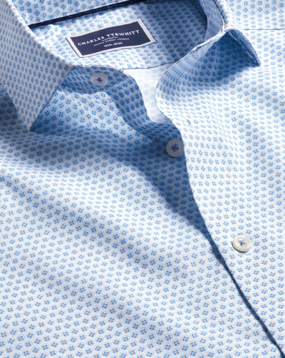 Charles Tyrwhitt Men's  Semi-cutaway Collar Non-iron Stretch Floral Geo Print Shirt In Blue