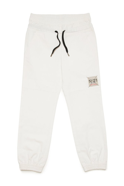 N°21 Kids' Logo-appliqué Cotton Track Pants In White