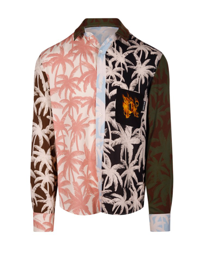 Palm Angels Palm Printed Panelled Shirt In Pink
