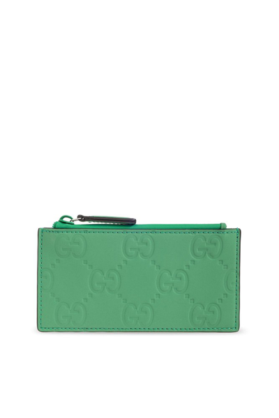 Gucci Monogrammed Zip Card Case In Green