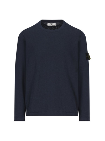 Stone Island Logo Patch Crewneck Sweatshirt In Navy