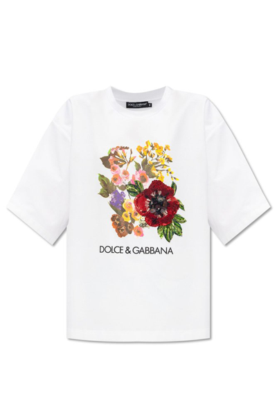 Dolce & Gabbana Floral Printed T In White