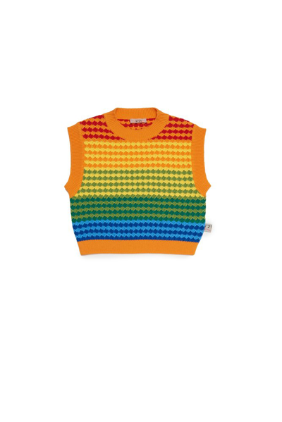 N°21 Kids Rainbow Crochet Crewneck Knitted Vest In Multi