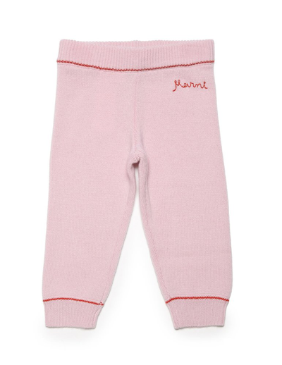 Marni Kids Logo Embroidered Ribbed Leggings In Pink