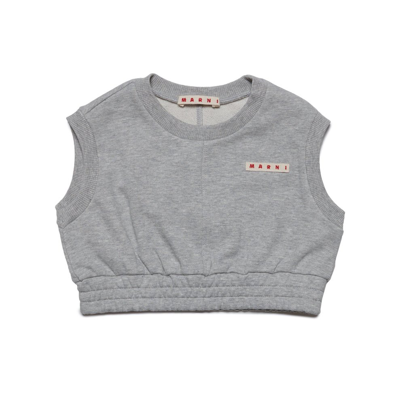 Marni Kids Logo Patch Crewneck Sleeveless Sweatshirt In Grey
