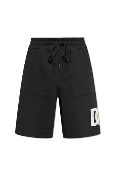Dolce & Gabbana Logo Patch Drawstring Shorts In Black