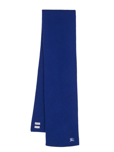 Burberry Wool And Cahmere Blend Ribbed Scarf In Blue