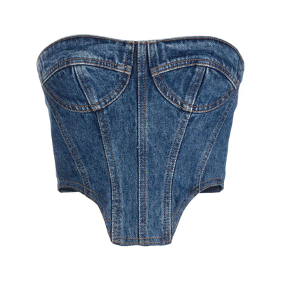 David Koma Denim Bustier Crop Top In Blue