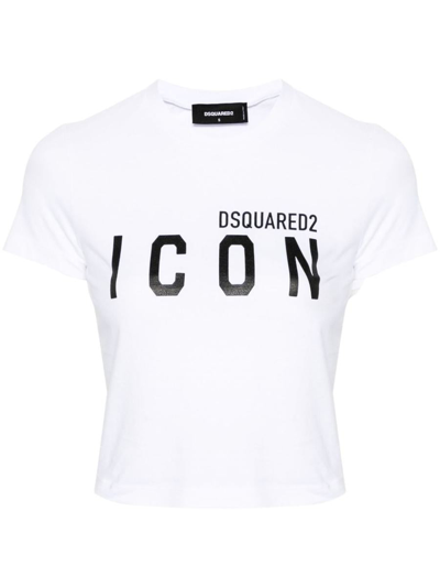 Dsquared2 Logo Printed Cropped T-shirt In White