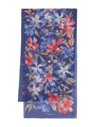 Ferragamo Printed Silk Scarf In Blue