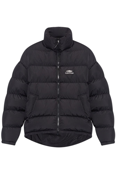 Balenciaga Logo Printed Reversible Puffer Jacket In Black