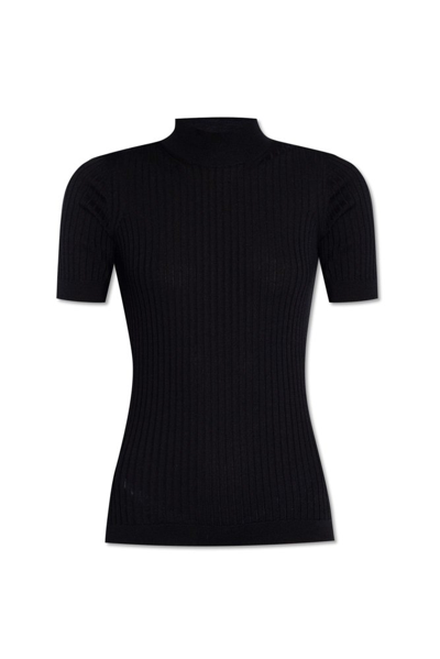 Versace Mock Neck Knitted Top In Black