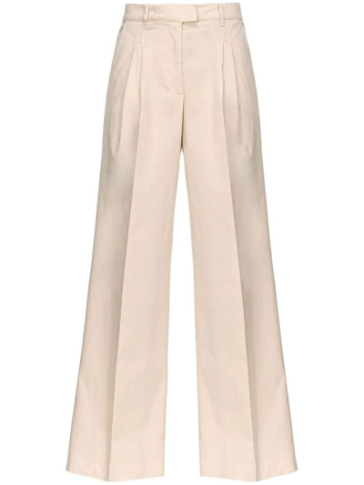 Pinko High-waisted Cotton Trousers In Cream