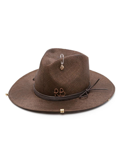 Ruslan Baginskiy Chain-strap Straw Fedora Hat In Brown