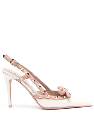 Valentino Garavani Rockstud Bow Patent Leather Pumps In White