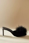 Black Suede Studio Ricca Feather Mules In Black