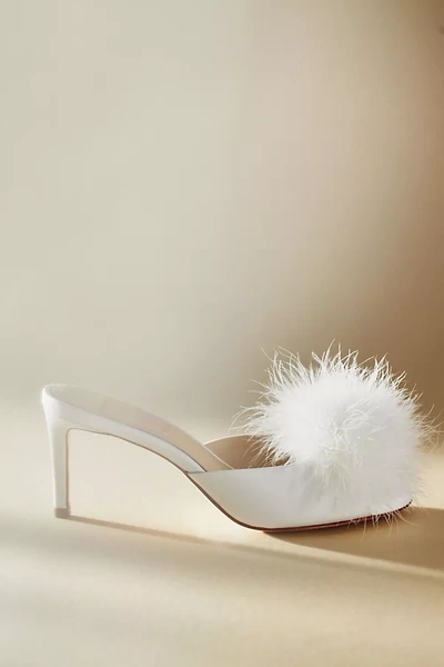 Black Suede Studio Ricca Feather Mules In White