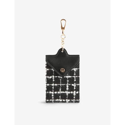 Claudie Pierlot Noir / Gris Logo-plaque Leather And Tweed Card Holder
