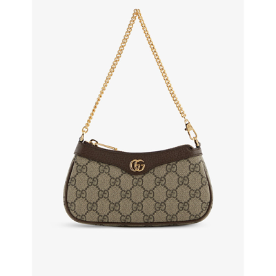 Gucci Ophidia Monogram-patterned Mini Canvas Shoulder Bag In B.ebony/new Acero