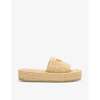 Prada Womens Neutral Logo-plaque Crochet Woven Sliders