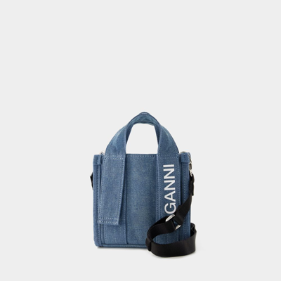 Ganni Mini Recycled Tech Shopper Bag -  - Synthetic - Denim In Blue