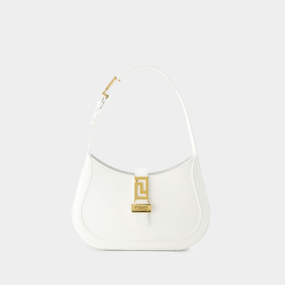 Versace Greca Small Leather Hobo Bag In White