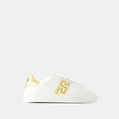 VERSACE LA GRECA SNEAKERS - VERSACE - EMBROIDERY - WHITE/GOLD