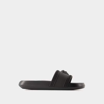 Versace 'palazzo' Rubber Slides In Black