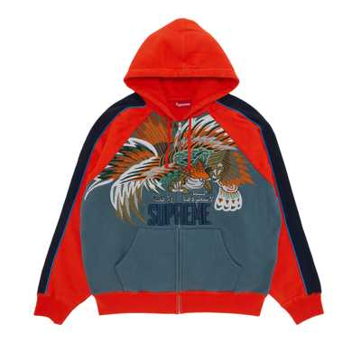 Pre-owned Supreme Falcon Raglan Zip Up Hooded Sweatshirt 'slate' In Blue