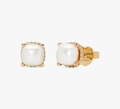 Kate Spade Little Luxuries 8mm Square Studs In Cream/gold