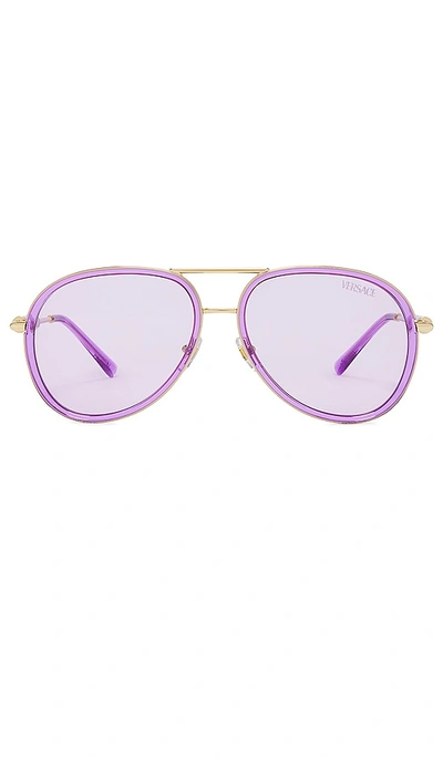 Versace Aviator Sunglasses In Lilac Transparent & Light Violet