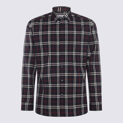 Burberry Embroidered Detail Check Cotton Shirt In Blue
