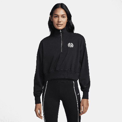 Nike Women's  Sportswear Oversized 1/2-zip Crop Fleece Sweatshirt In Black