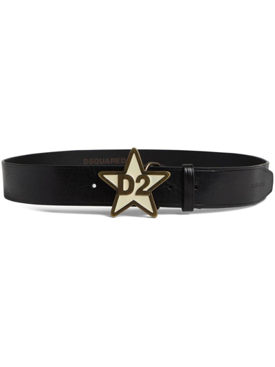 Dsquared2 Logo-engraved Buckle Leather Belt In Black