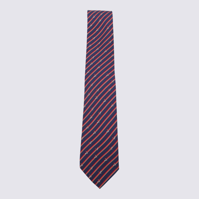 Ferragamo Striped Silk Tie In Navy/red/gold