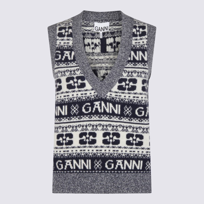Ganni Grey Wool Knitwear In Sky Captain