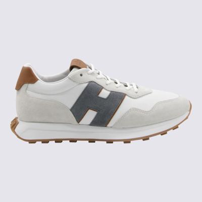 Hogan White And Grey Leather Sneakers In Taupe/multi