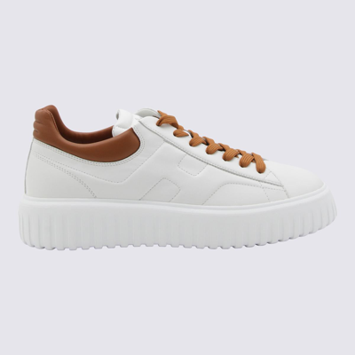 Hogan White Leather Sneakers In White/camel