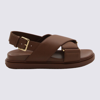 Marni Brown Smooth Leather Sandals With Cross-strap Design