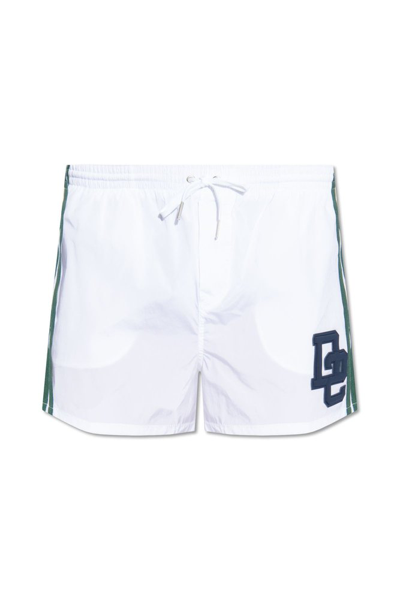 Dsquared2 Logo Patch Drawstring Swimming Shorts In White