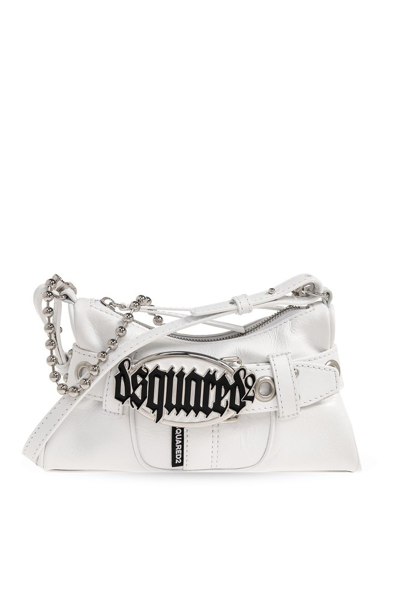 Dsquared2 Gothic Logo Plaque Belted Shoulder Bag In Silver