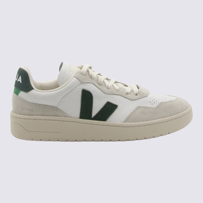 Veja White And Green Leather V-90 Sneakers In Extra-white_cyprus