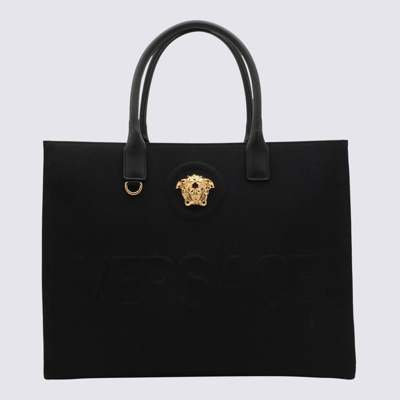 Versace La Medusa Cotton Canvas Tote Bag In Black