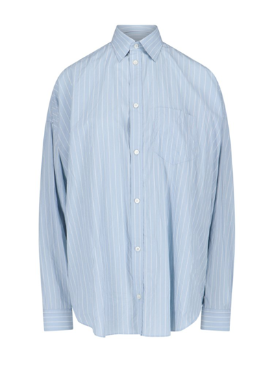 Balenciaga Dsquared2 Striped Oversized Shirt In Light Blue