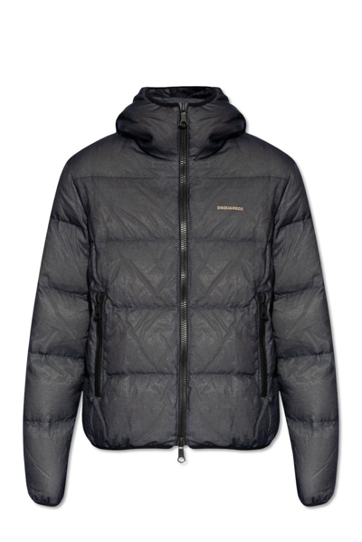 Dsquared2 Logo Printed Hooded Puffer Jacket In Grey
