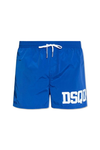 Dsquared2 Logo Print Drawstring Swimming Shorts In Blue