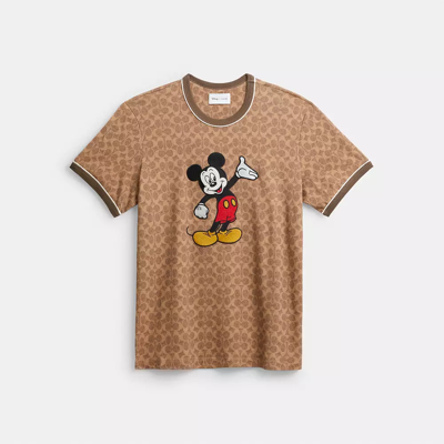 Coach Disney X  Signature Mickey Mouse T Shirt In Tan Signature