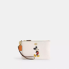 Coach Disney X  Small Wristlet In Regenerative Leather With Mickey Mouse In Brass/chalk Multi