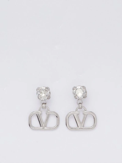 Valentino Garavani V-logo Pendant Crystal Earrings In Metallic